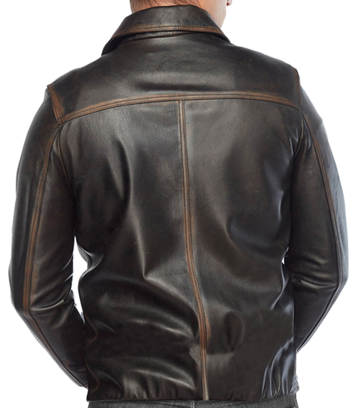 Real Distressed Leather Brown Bomber Jacket