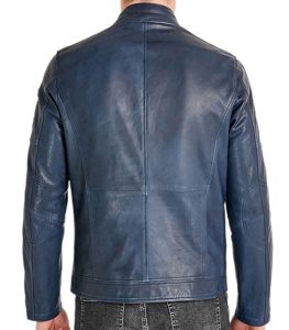 Indigo Blue Biker Leather Jacket For Men