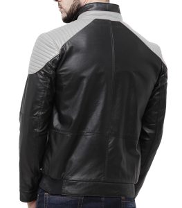 Men's White/Grey Contrast Stand Collar Moto Jackets