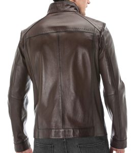 Mens Brown Leather Jacket in Bomber Style