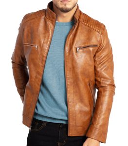 Men's Stand-up Collar Zipper Leather Jacket