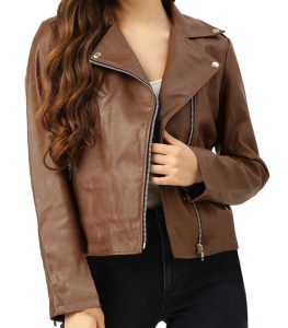 Women Brown Classic Biker Style Leather Jacket