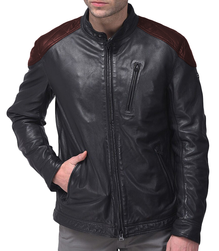 Mens Black and Brown Quilted Leather Jacket