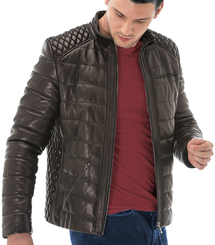 Mens Diamond Patterned Leather Jacket | Black Leather jacket
