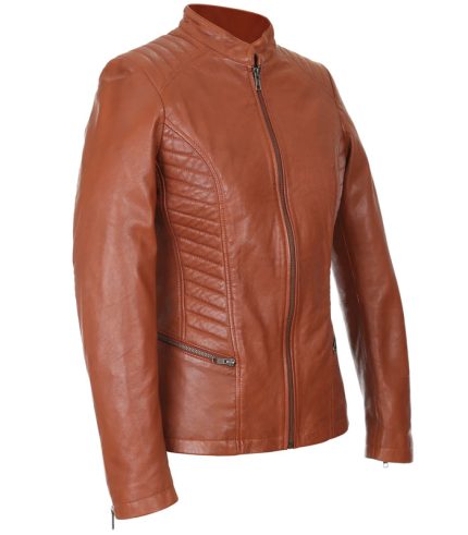 Womens Solid Chic Thin Slim Fit Leather Jacket 4