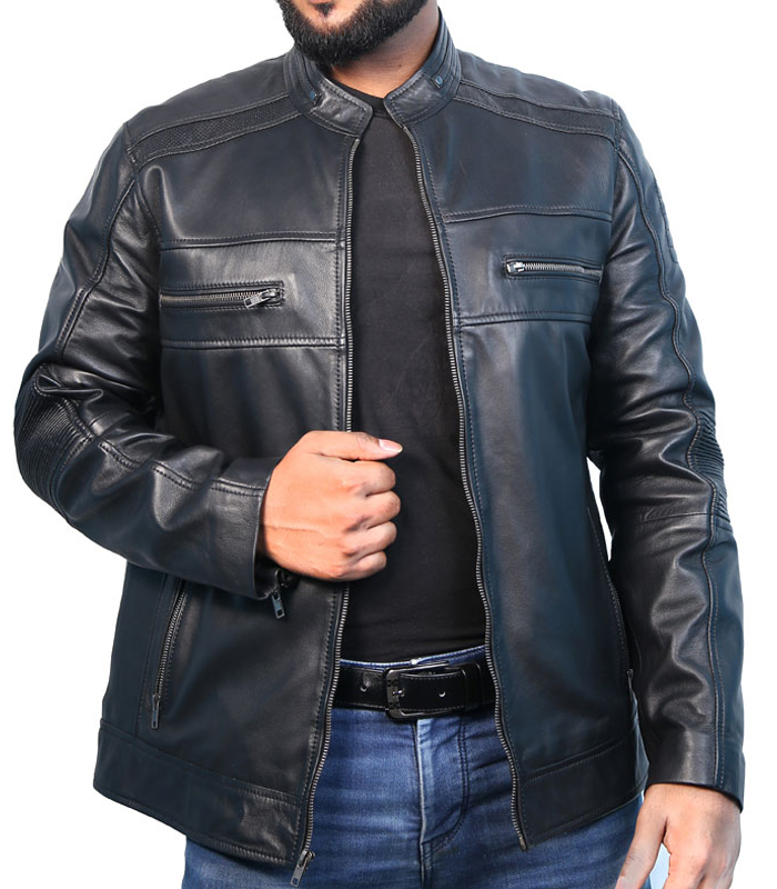 Mens Cafe Racer Black Motorcycle Leather Jacket 1