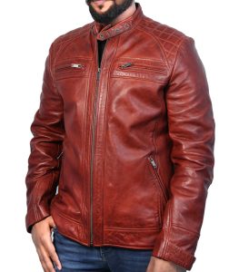 Mens Slim Fit Brown Motorcycle Leather Jacket 6