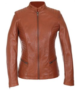 Womens Solid Chic Thin Slim Fit Leather Jacket 1