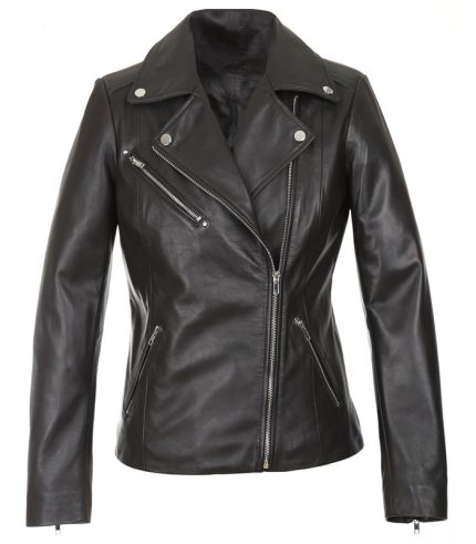 Womens Black Party Wear Stylish Leather Jacket 1