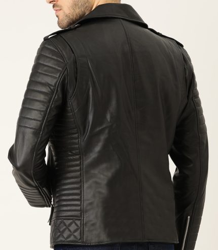 Black Leather Biker Jacket For Mens