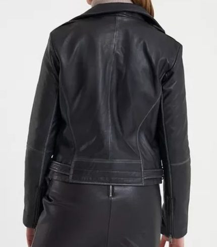 Women Washed Leather Biker Jacket