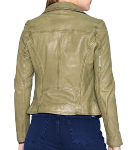 Olive Green Leather Jacket for Women