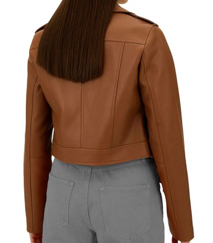 Women Brown Faux Leather Jacket
