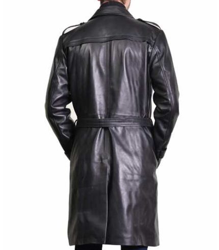 Men Duster Black Leather Trench Coat