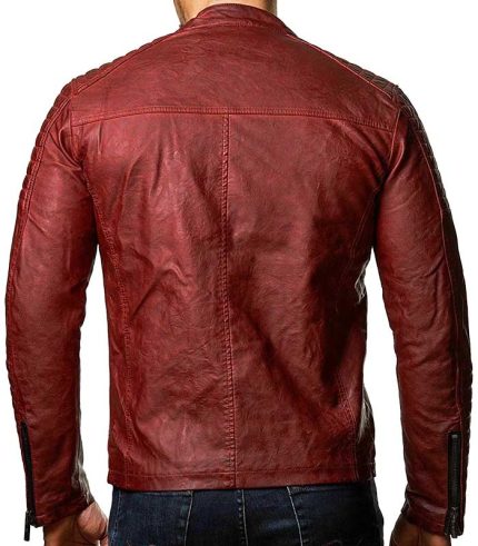 Mens Red Bridge Biker Leather Jacket