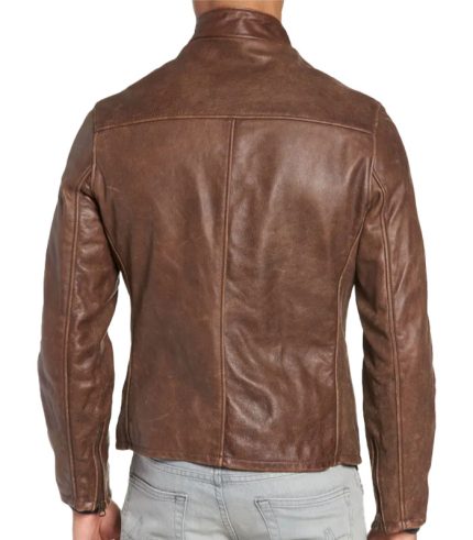 Men Hand Vintaged Brown Leather Jacket