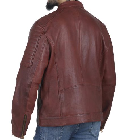 Mens Maroon Leather Biker Jacket