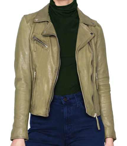 Olive Green Leather Jacket for Women
