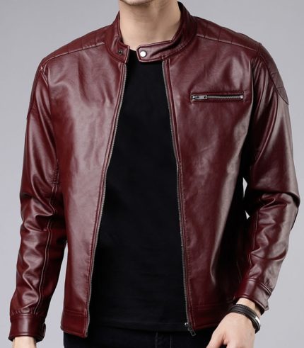 Real Leather Red Stripes Racing Jacket for Men