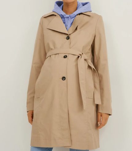 Brown Belted Cotton Trench Coat For Women