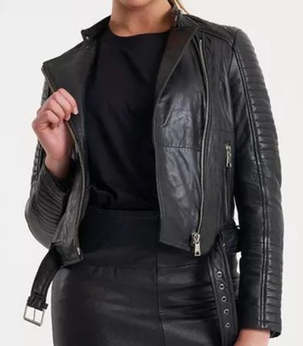 Black Leather Biker Jacket For Women
