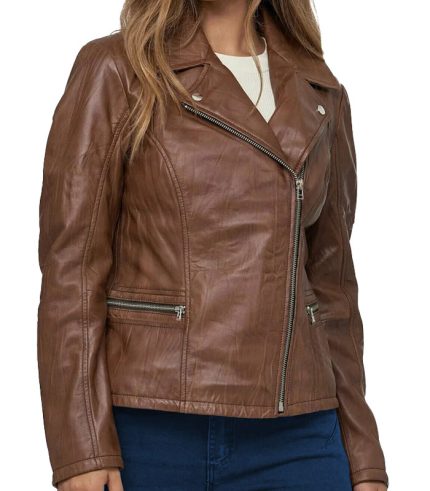 Brown Biker Style Womens Real Leather Jacket