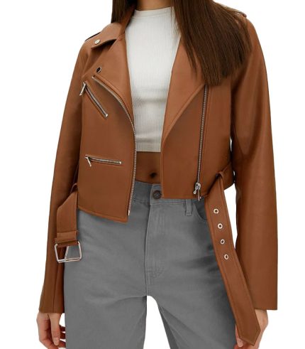 Women Brown Faux Leather Jacket