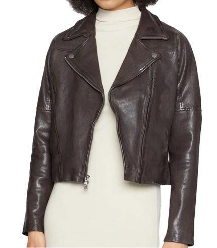 Womens Lance Biker Brown Leather Jacket