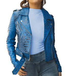 Lillia Blue Leather Jacket for Women