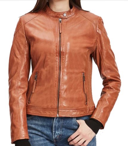 Womens Vintage Tan Biker Leather Jacket