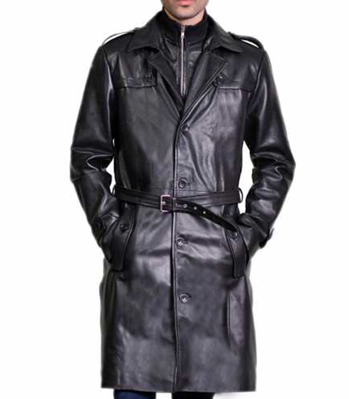 Men Duster Black Leather Trench Coat | Black Leather Jacket