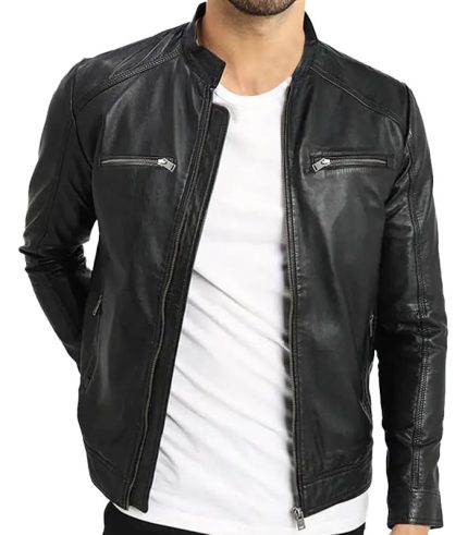 Moto Black Racer Leather Jacket For Men