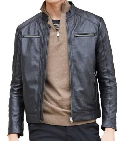 Black Lambskin Biker Leather Jacket for Men