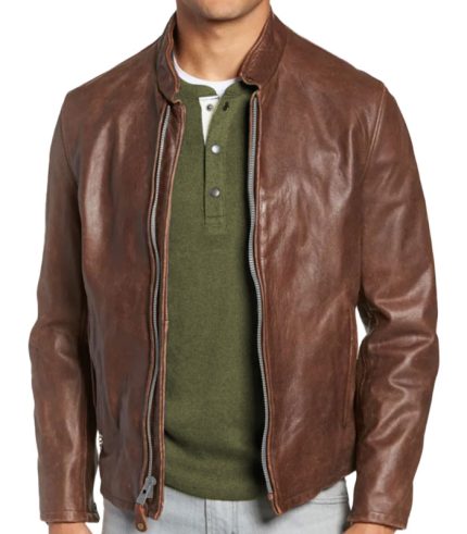 Men Hand Vintaged Brown Leather Jacket