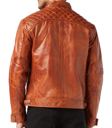 Mens Traditional Brown Leather Biker Jacket