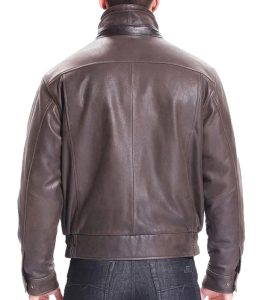 Mens Distressed Leather Brown Bomber Jacket