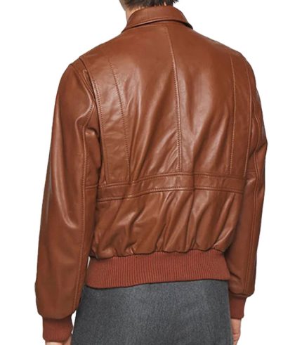 Real Brown Leather Bomber Jacket for Men