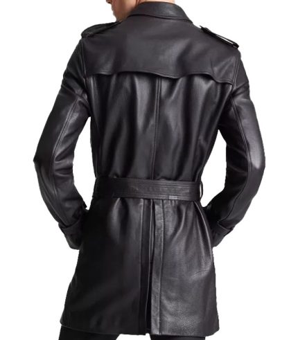 Men Lambskin Black Leather Trench Coat