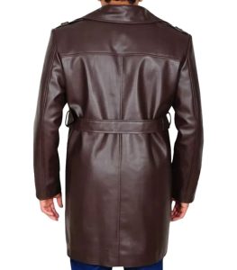 Mens Brown Long Trench Leather Coat