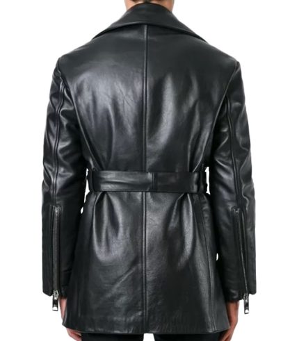 Black Leather Pea Coat for Men