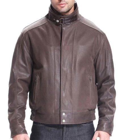 Mens Distressed Leather Brown Bomber Jacket