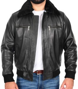 Mens Bomber Classic Black Leather Jacket