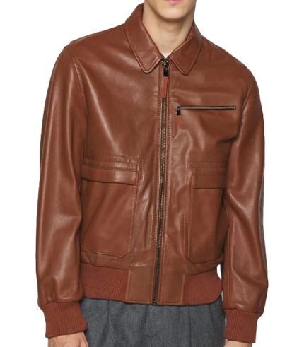 Real Brown Leather Bomber Jacket for Men