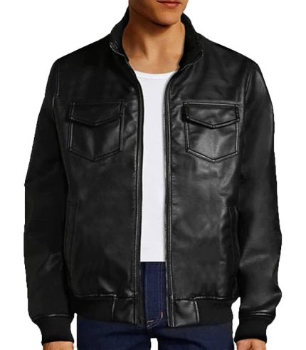 Men Mike Black Bomber Leather Jacket