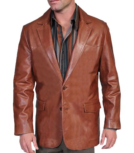 Mens Brown Lambskin Real Leather Blazer