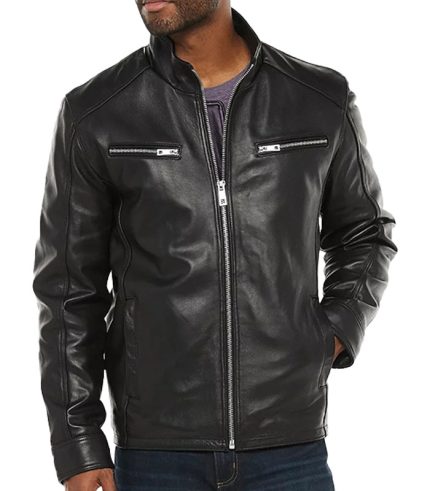Vintage Black Leather Moto Jacket For Men