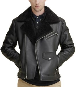 Mens Faux Shearling Black Leather Jackets
