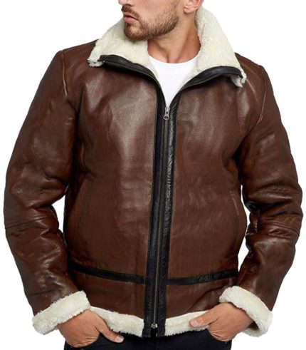 Mens Sheepskin Brown Genuine Leather Jacket