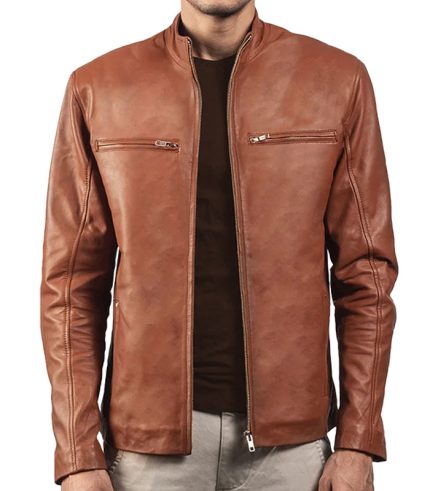 Brown Leather Biker Jacket for Men