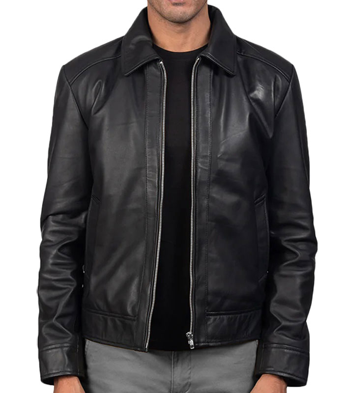 Mens Reeves Vintage Black Leather Jacket - BLJ